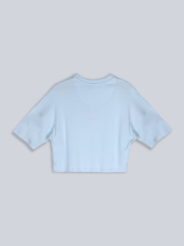 Fila Women Ice Blue Top & T-Shirt Boxy Loose Fit