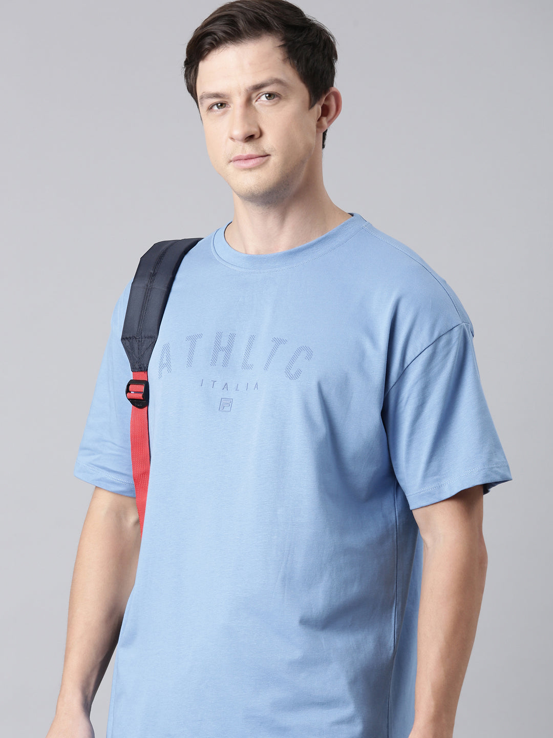 Fila Men Turquoise Blue Round Neck T-Shirts Over Sized Tee