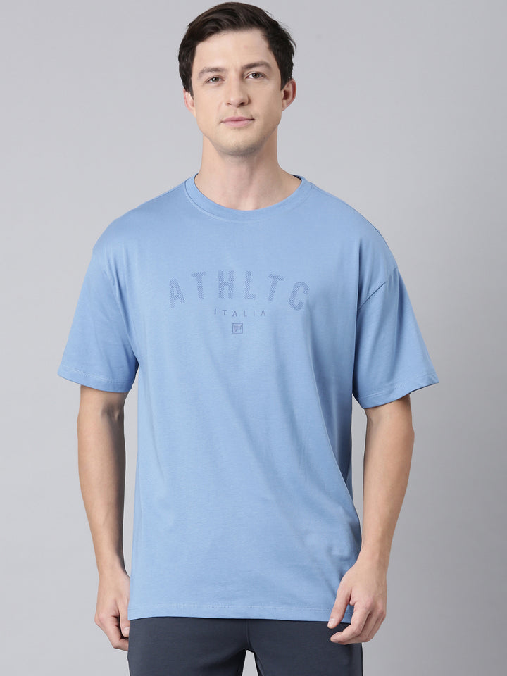 Fila Men Turquoise Blue Round Neck T-Shirts Over Sized Tee