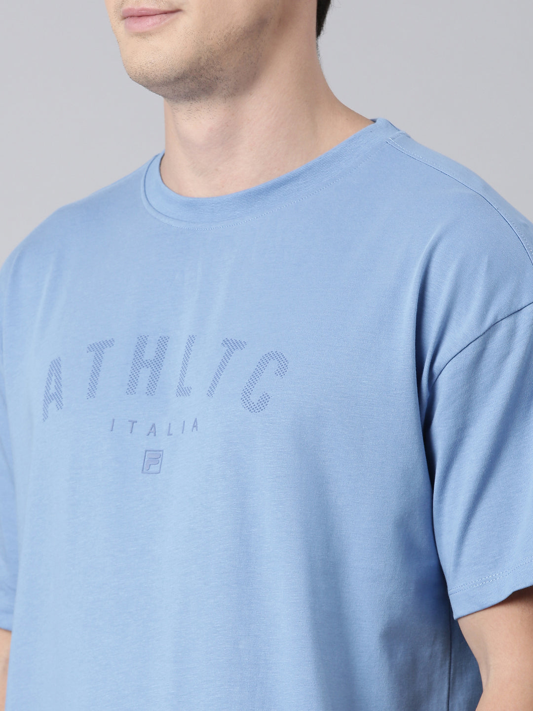 Fila Men Turquoise Blue Round Neck T-Shirts Over Sized Tee