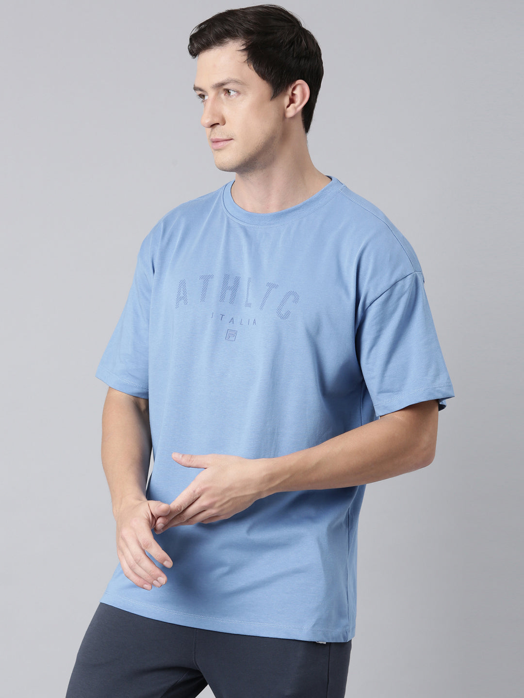 Fila Men Turquoise Blue Round Neck T-Shirts Over Sized Tee