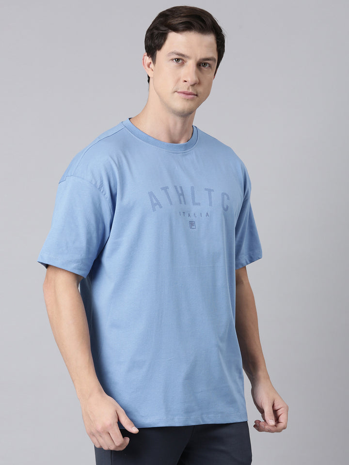 Fila Men Turquoise Blue Round Neck T-Shirts Over Sized Tee