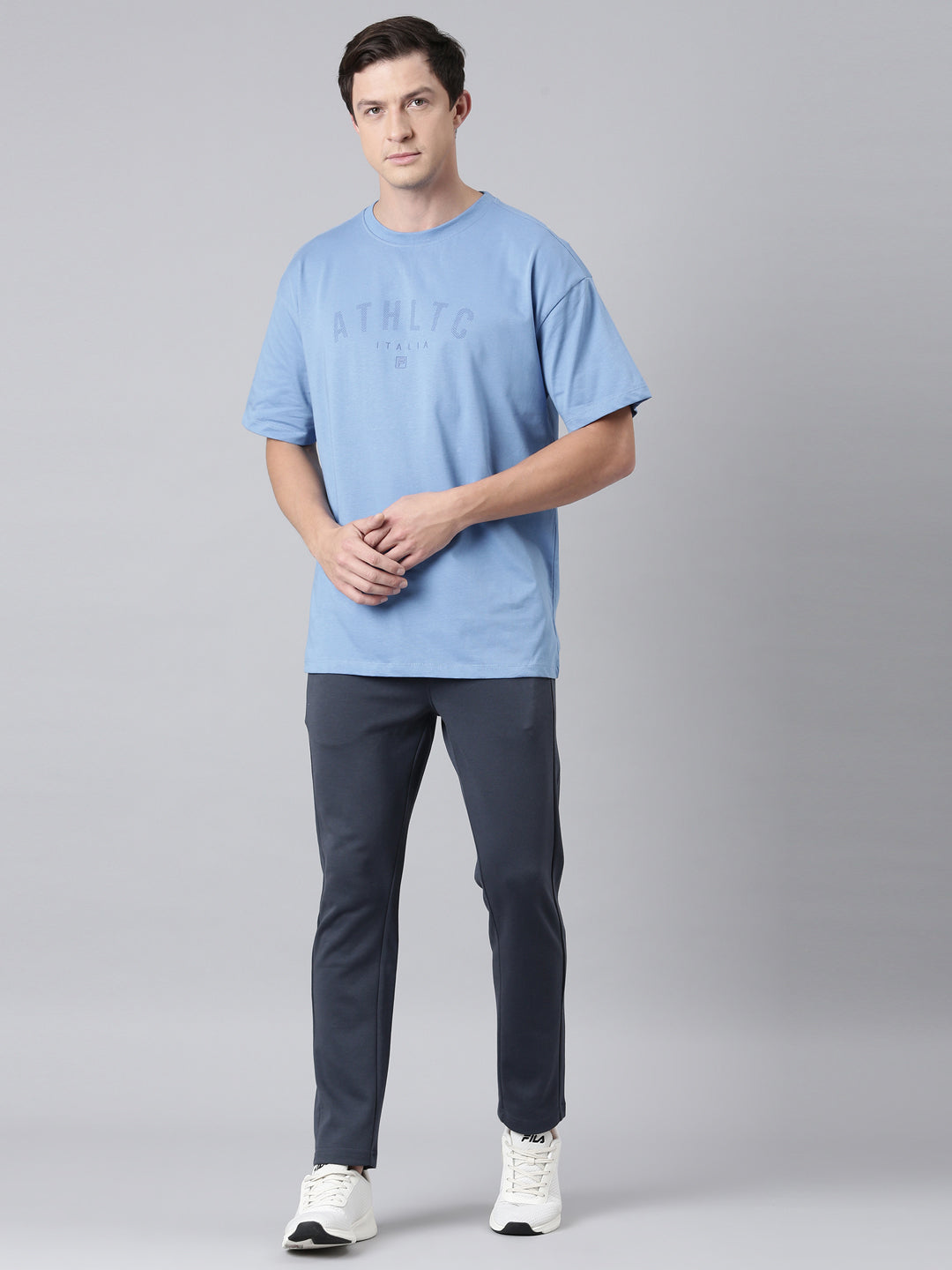 Fila Men Turquoise Blue Round Neck T-Shirts Over Sized Tee