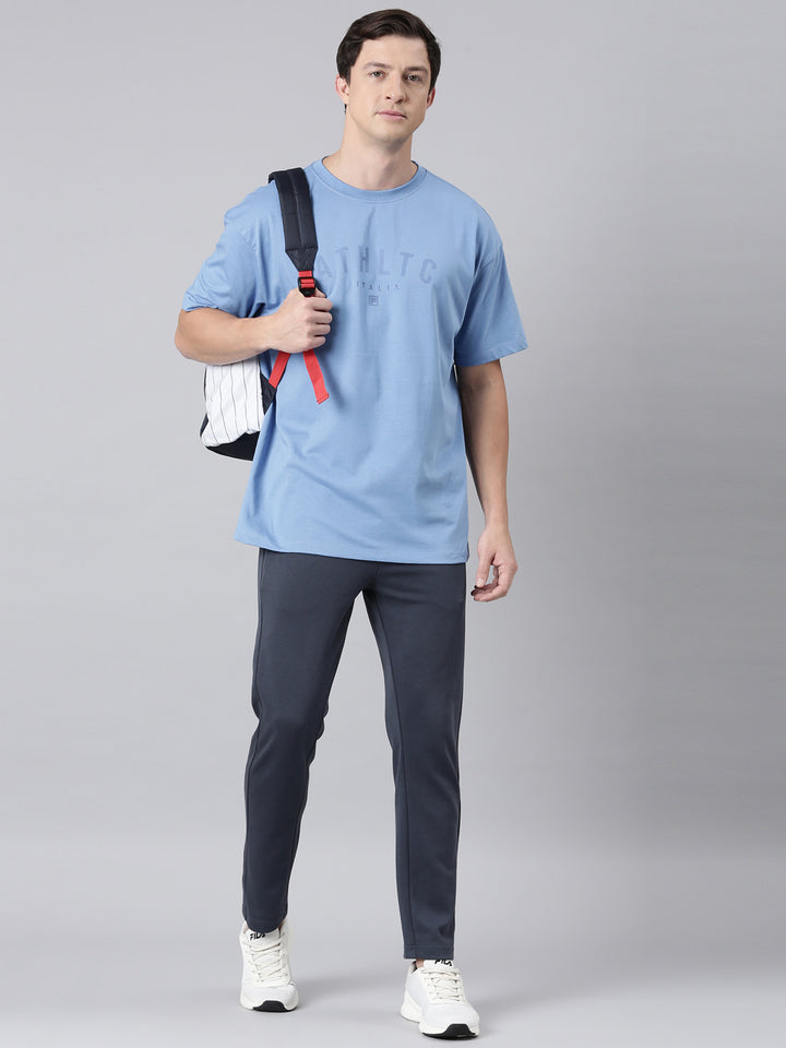 Fila Men Turquoise Blue Round Neck T-Shirts Over Sized Tee