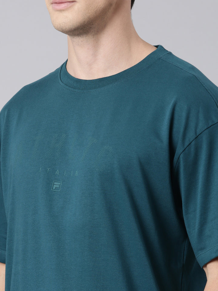 Fila Men Green Round Neck T-Shirts Over Sized Tee