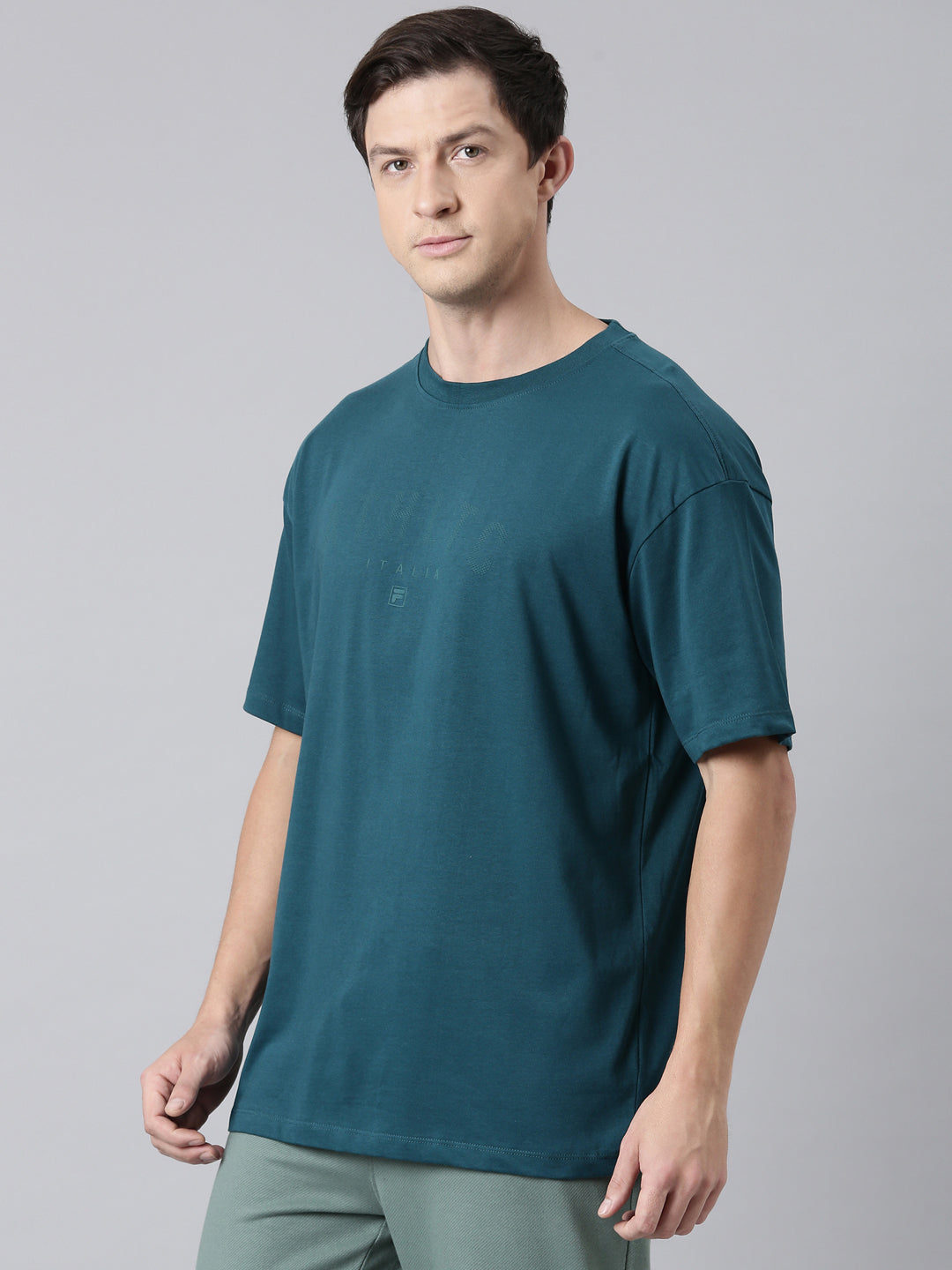 Fila Men Green Round Neck T-Shirts Over Sized Tee