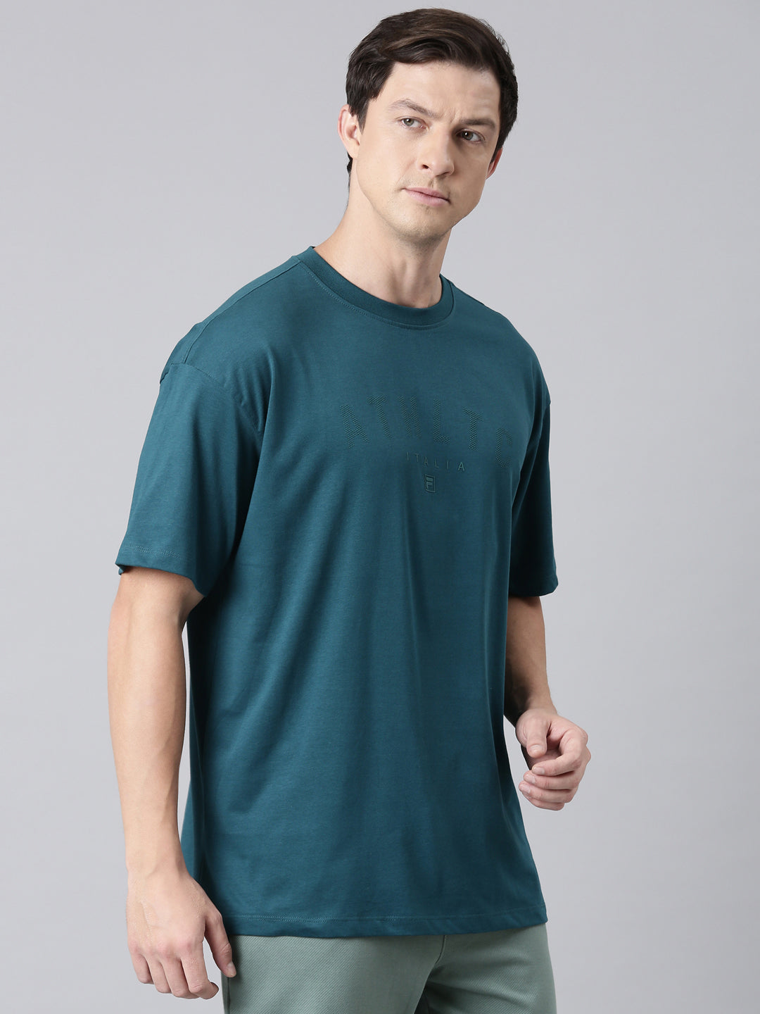 Fila Men Green Round Neck T-Shirts Over Sized Tee