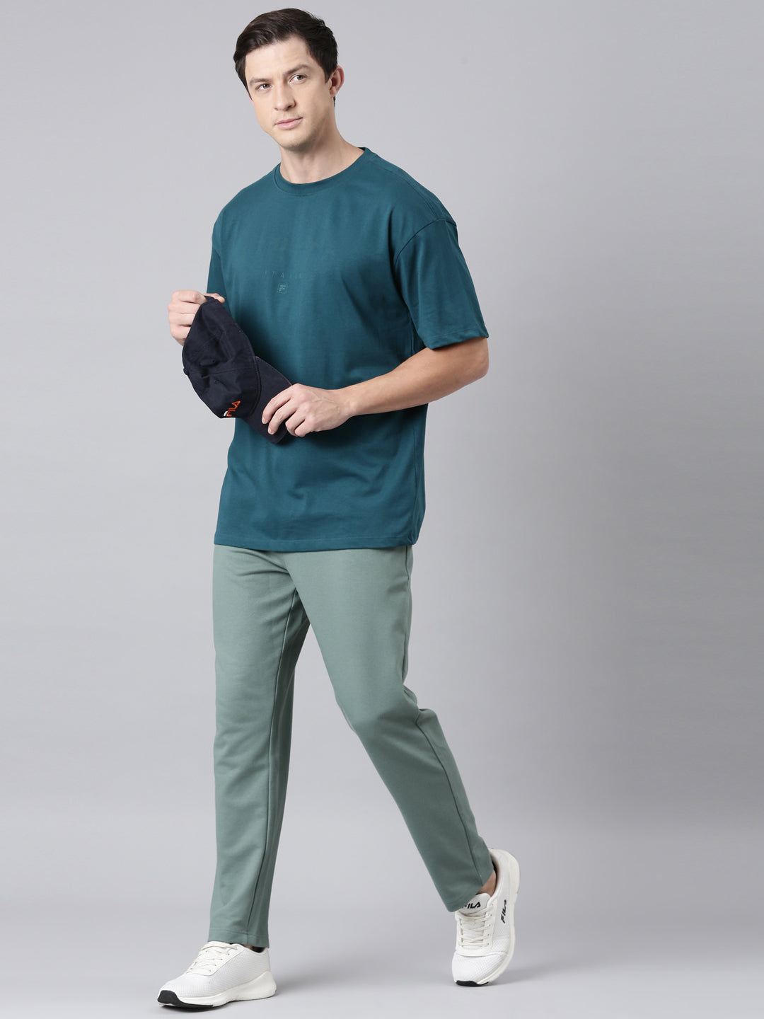 Fila Men Green Round Neck T-Shirts Over Sized Tee