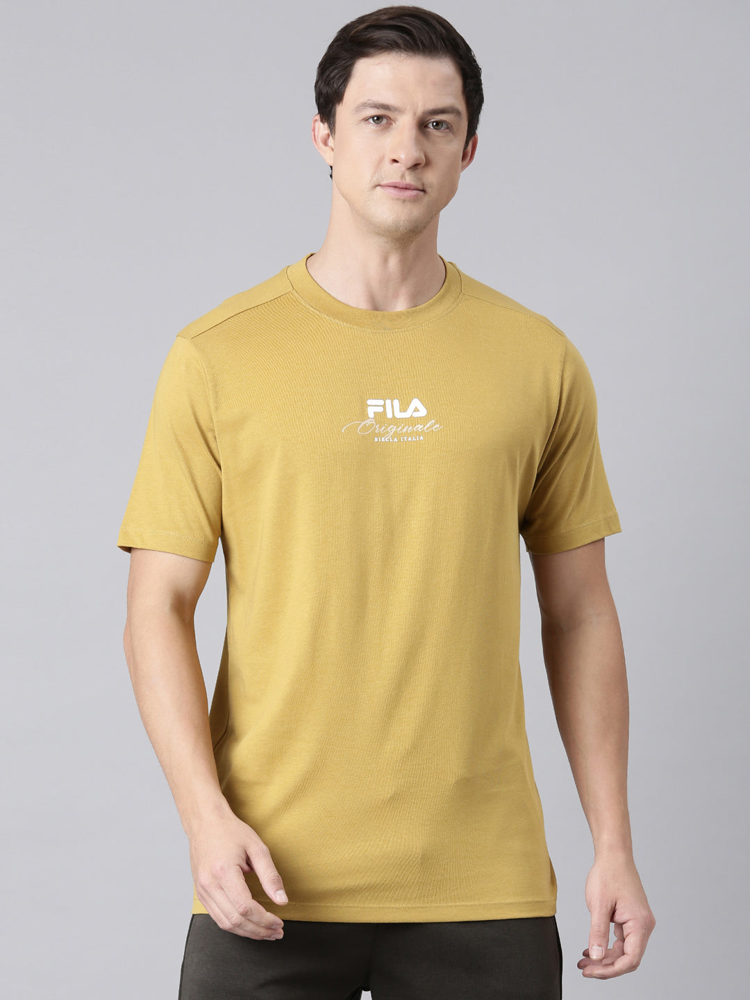 Fila Men Mustard Round Neck T-Shirts Regular Fit