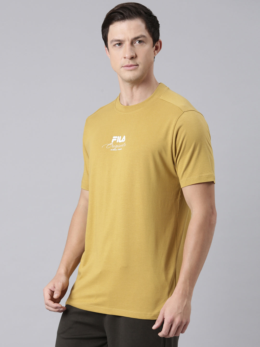 Fila Men Mustard Round Neck T-Shirts Regular Fit