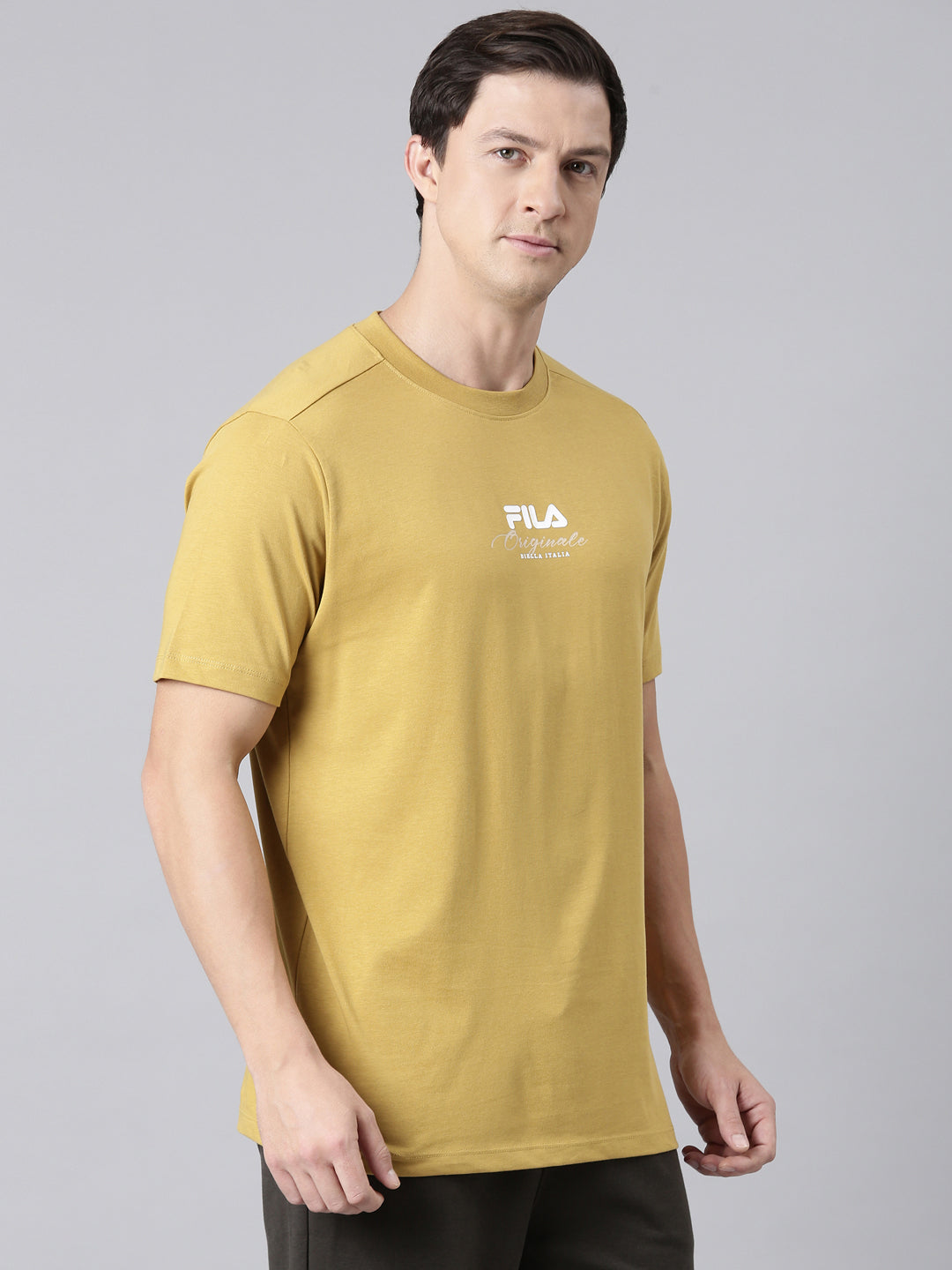 Fila Men Mustard Round Neck T-Shirts Regular Fit