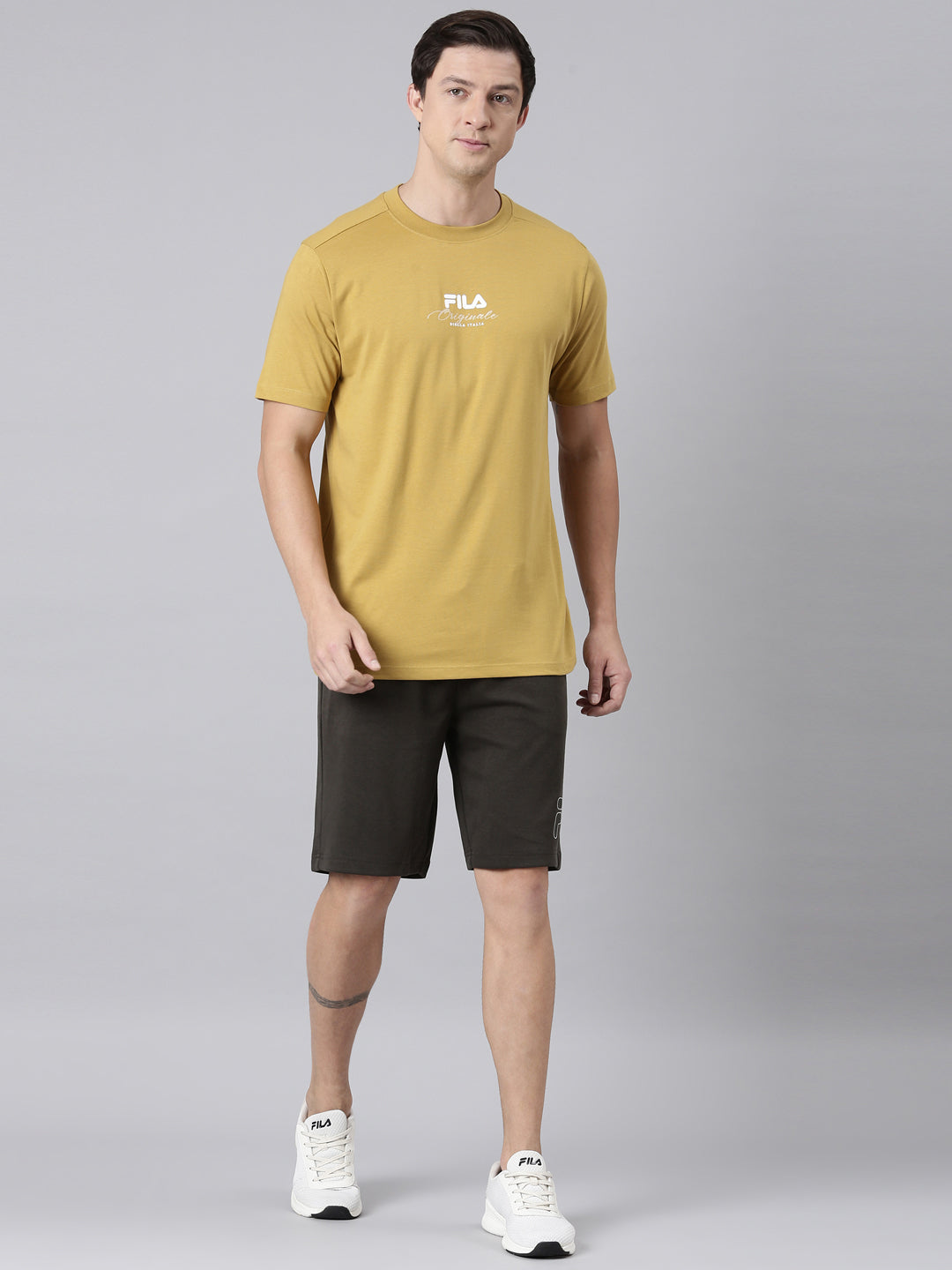 Fila Men Mustard Round Neck T-Shirts Regular Fit