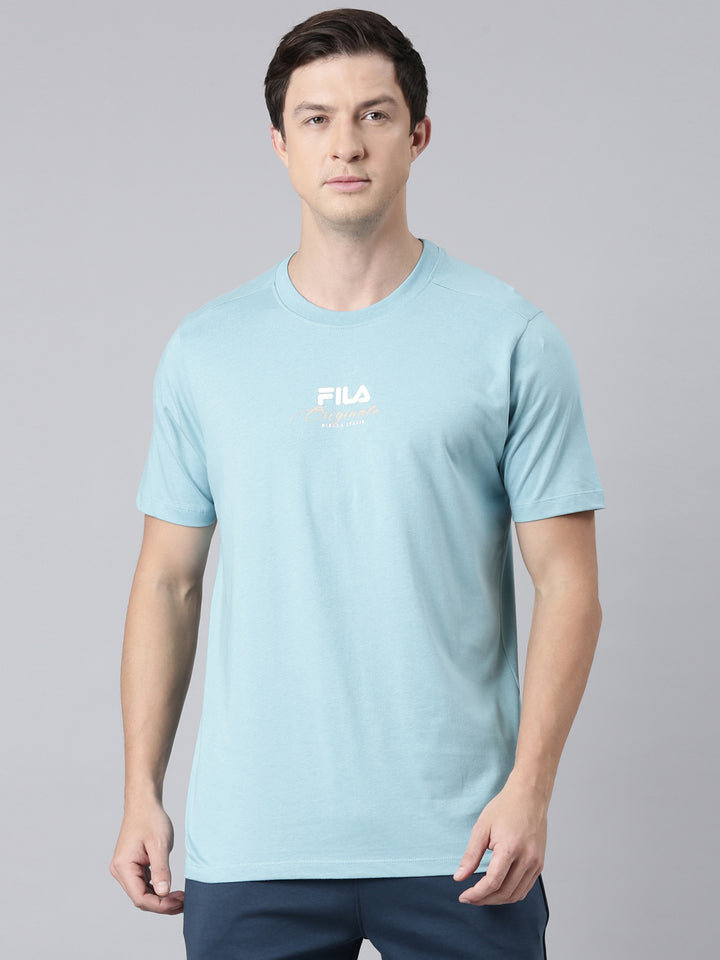 Fila Men Turquoise Blue Round Neck T-Shirts Regular Fit
