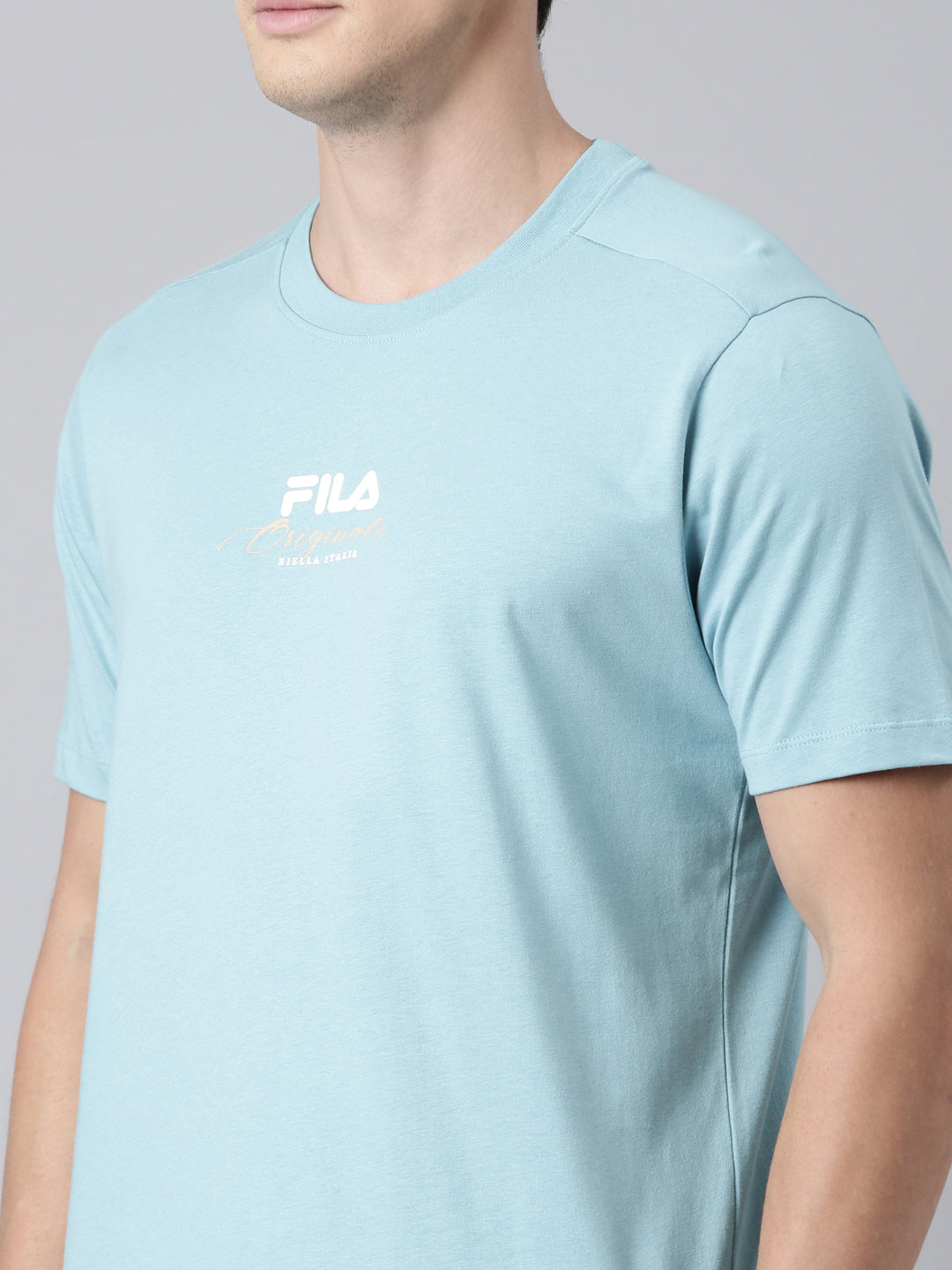 Fila Men Turquoise Blue Round Neck T-Shirts Regular Fit