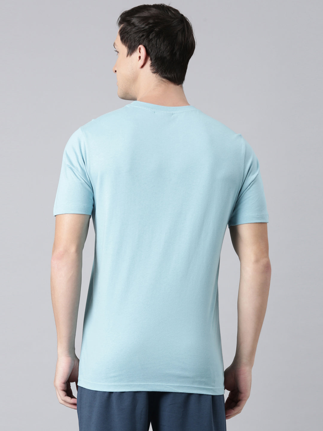Fila Men Turquoise Blue Round Neck T-Shirts Regular Fit