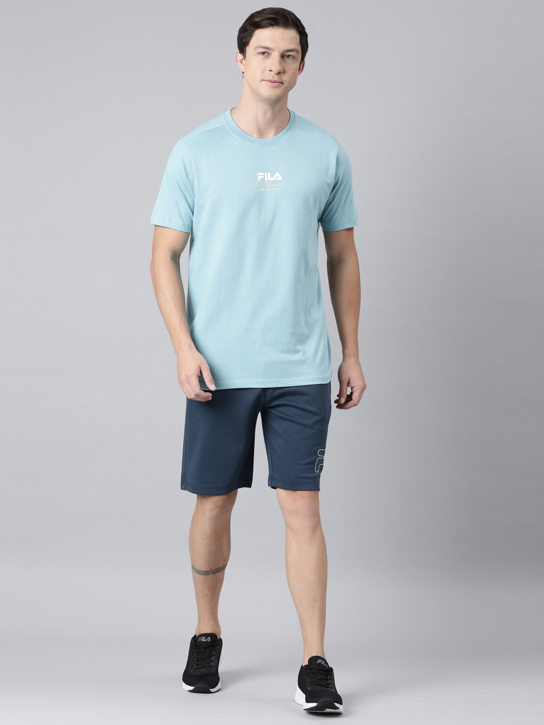 Fila Men Turquoise Blue Round Neck T-Shirts Regular Fit