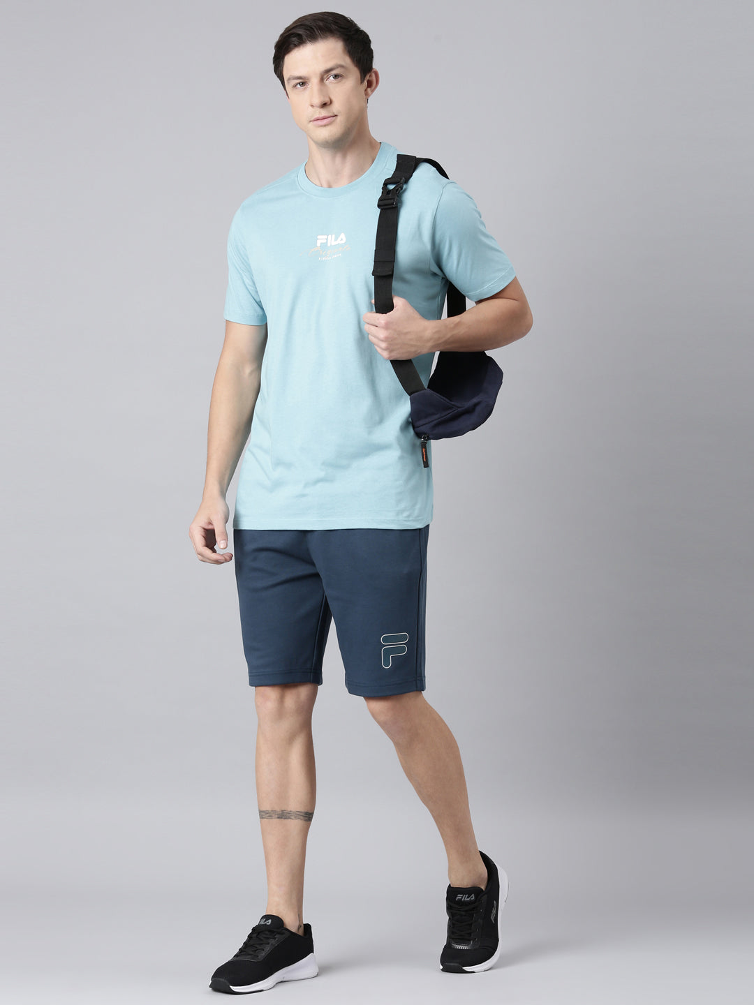 Fila Men Turquoise Blue Round Neck T-Shirts Regular Fit