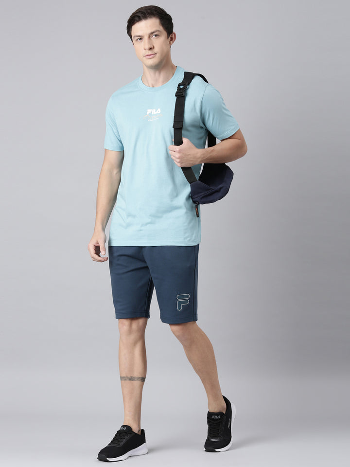 Fila Men Turquoise Blue Round Neck T-Shirts Regular Fit