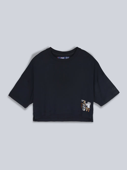 Fila Women Black Top & T-Shirt Boxy Loose Fit