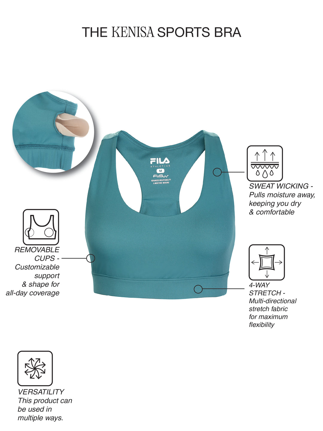 Fila Women Teal Kenisa Sports Bra
