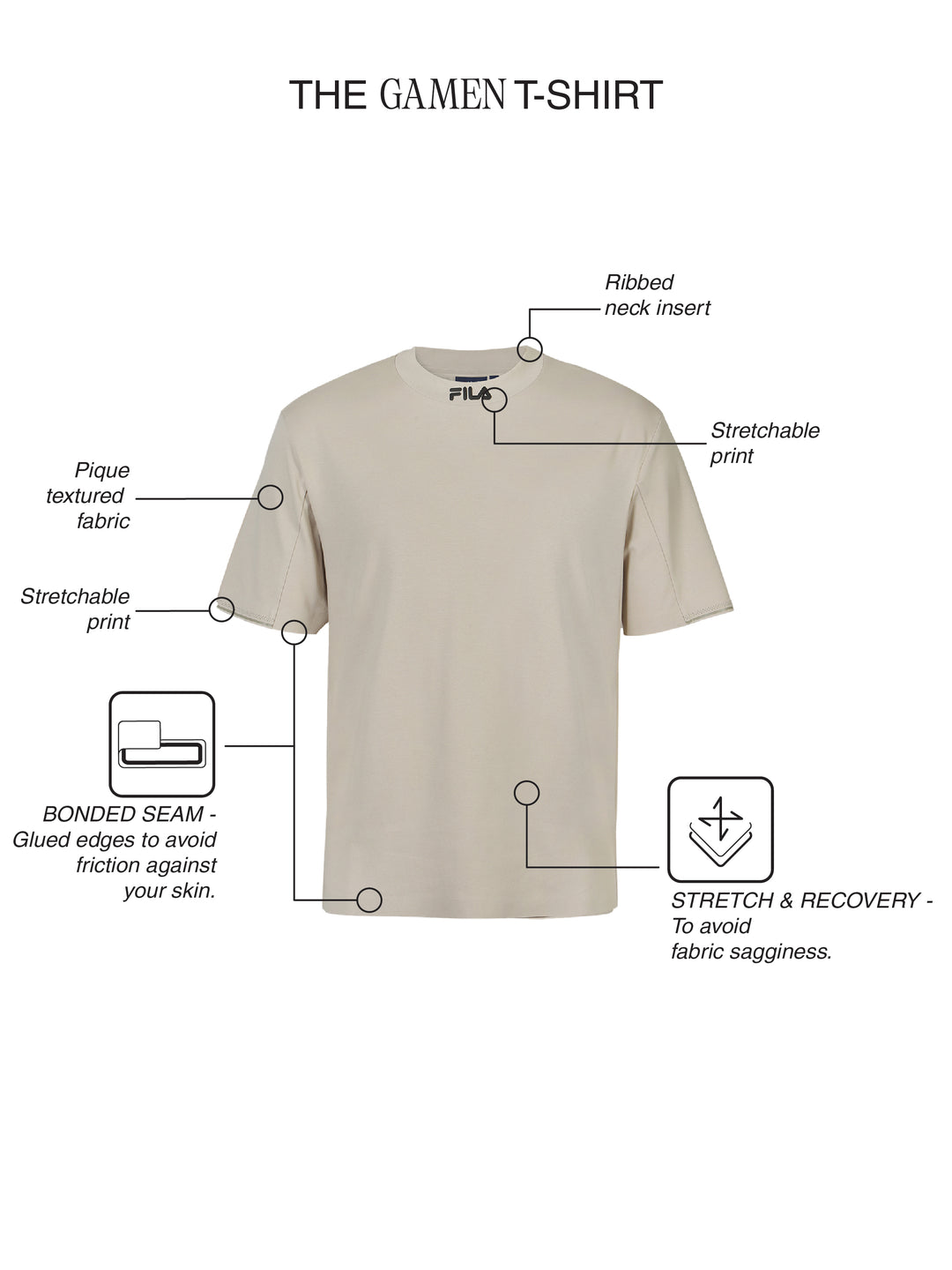 Fila Men Beige Gamen Knitted Tee Shirt