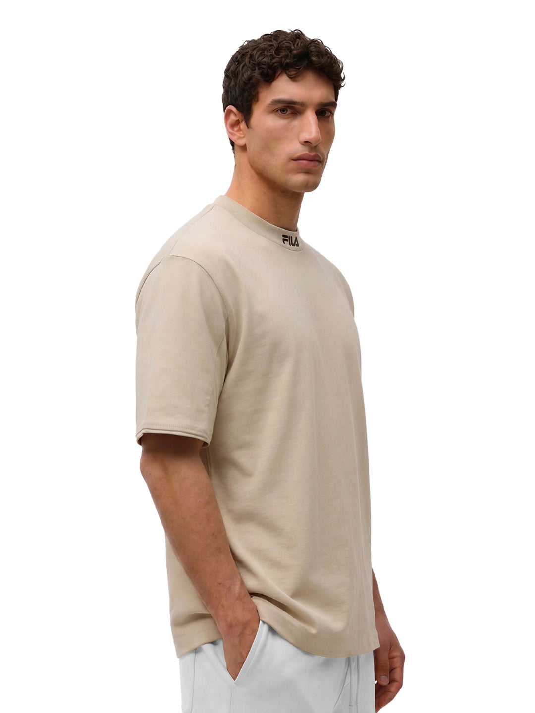 Fila Men Beige Gamen Knitted Tee Shirt