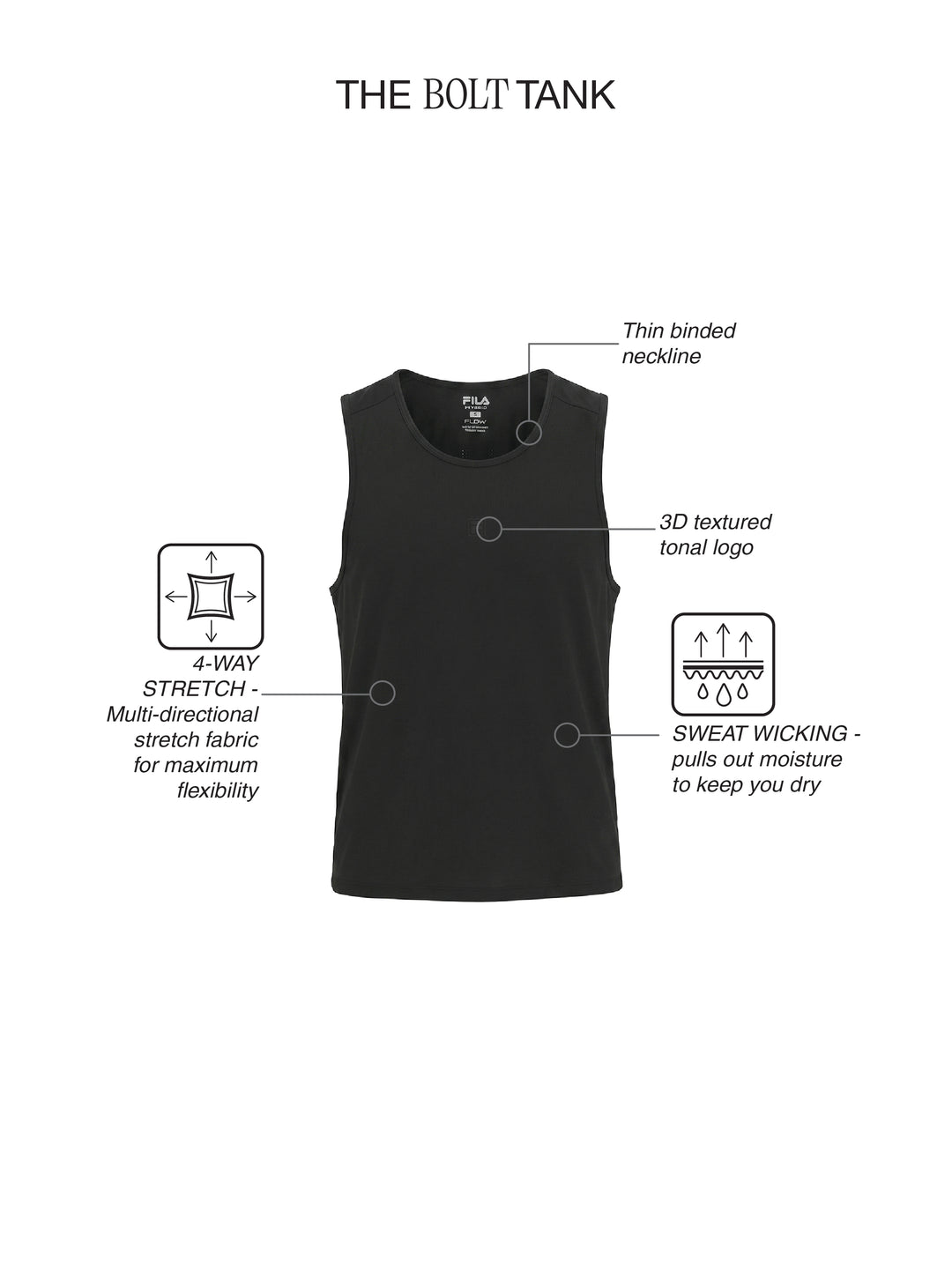 Fila Mens Black Bolt Sleeve Less