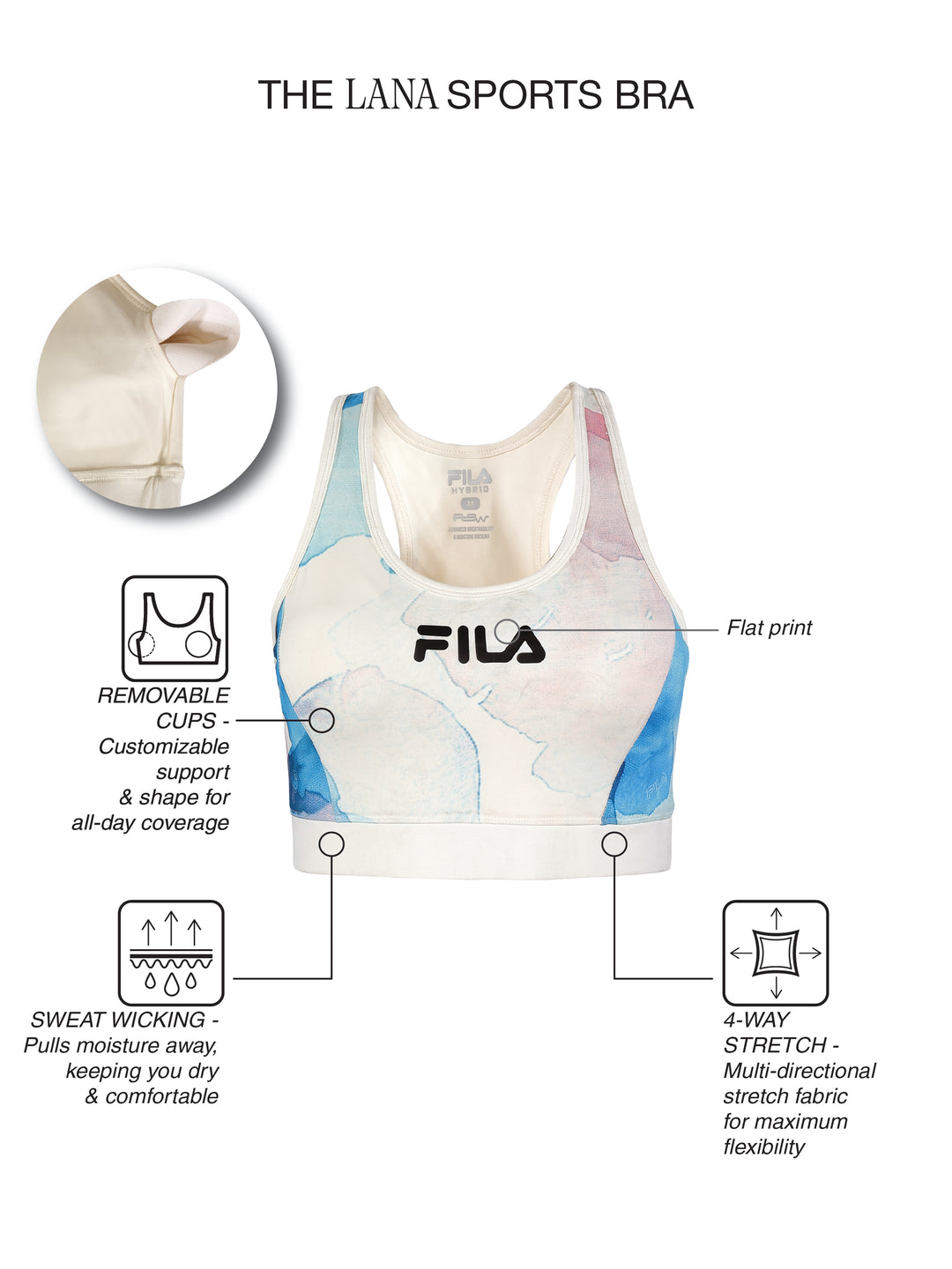Fila Women Off White Lana Aop Sports Bra