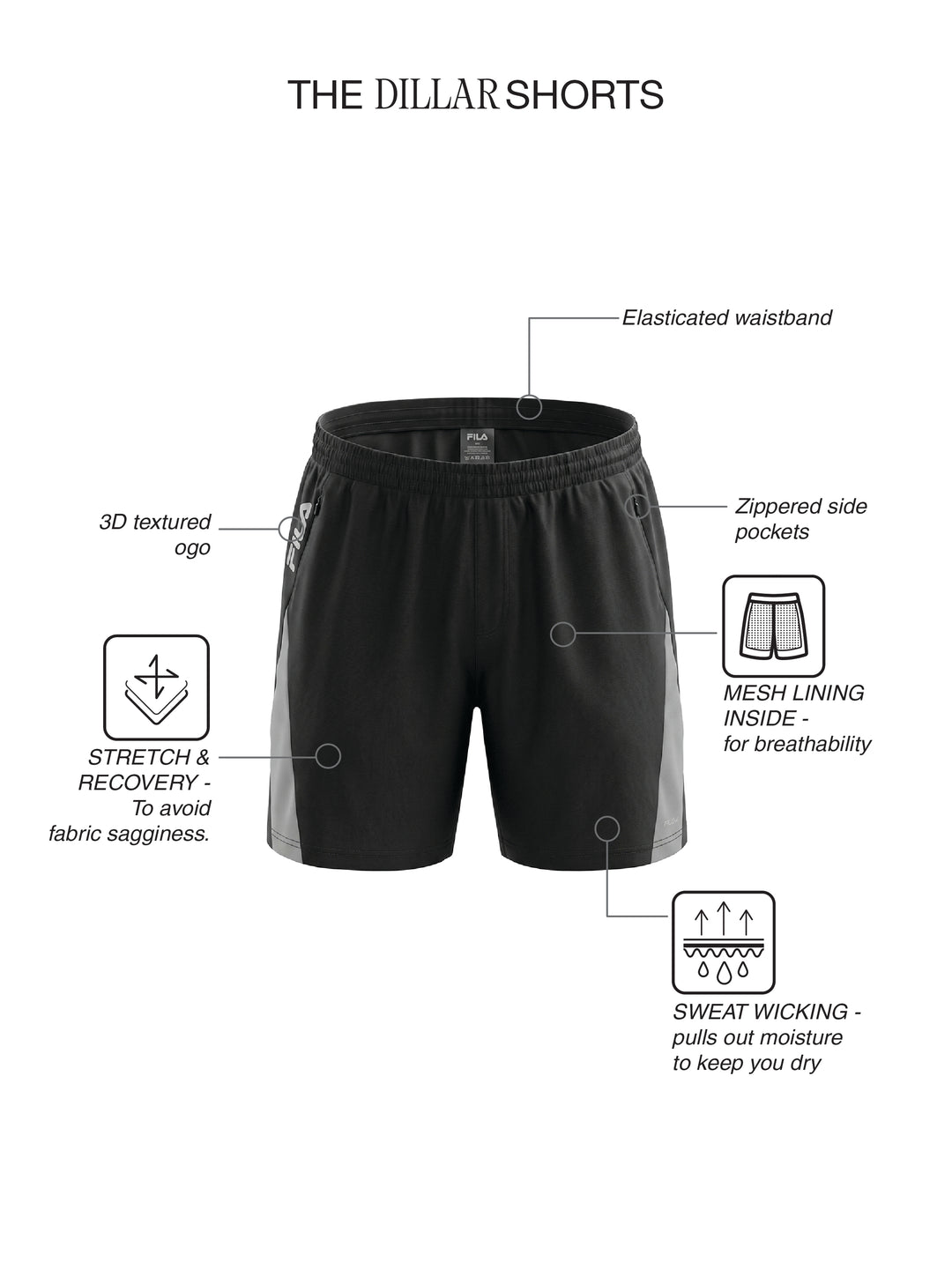 Fila Men Black Dillar Shorts
