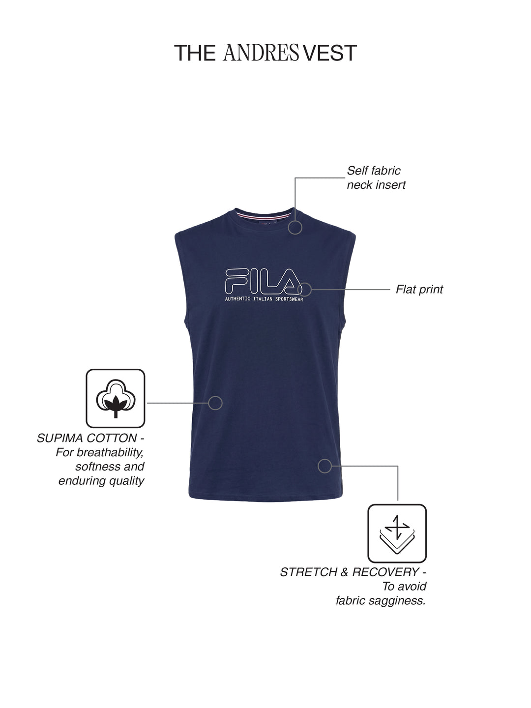 Fila Mens Navy Andres Sleeve Less Tank
