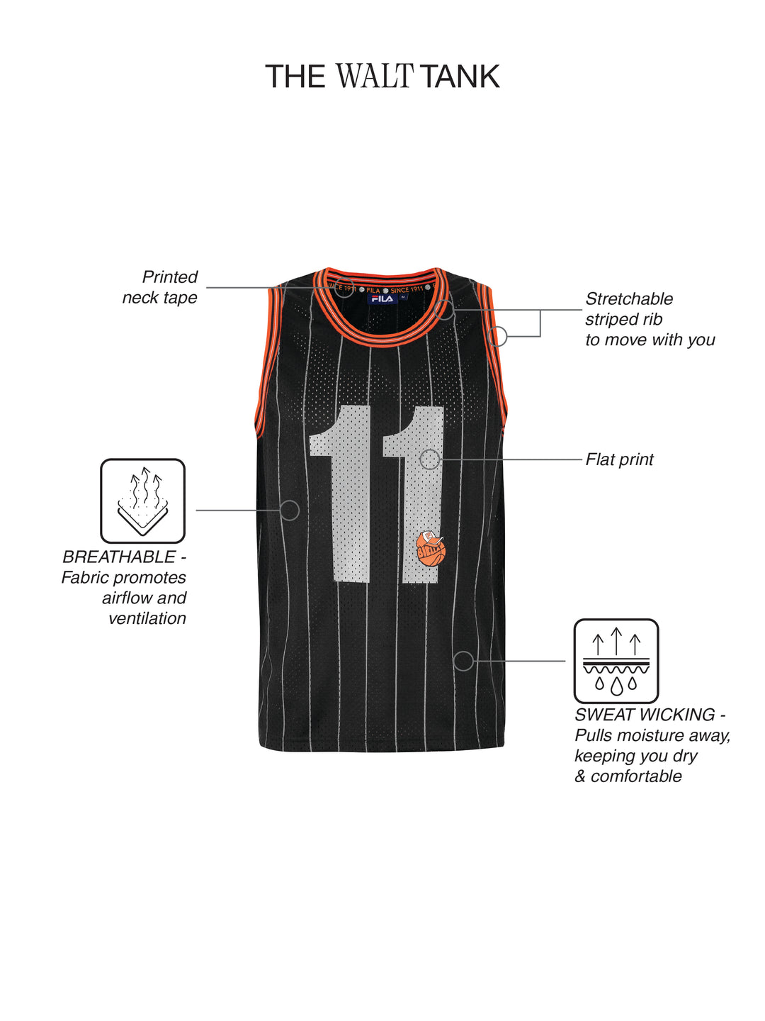 Fila Unisex Black Walt Sleeve Less Tank