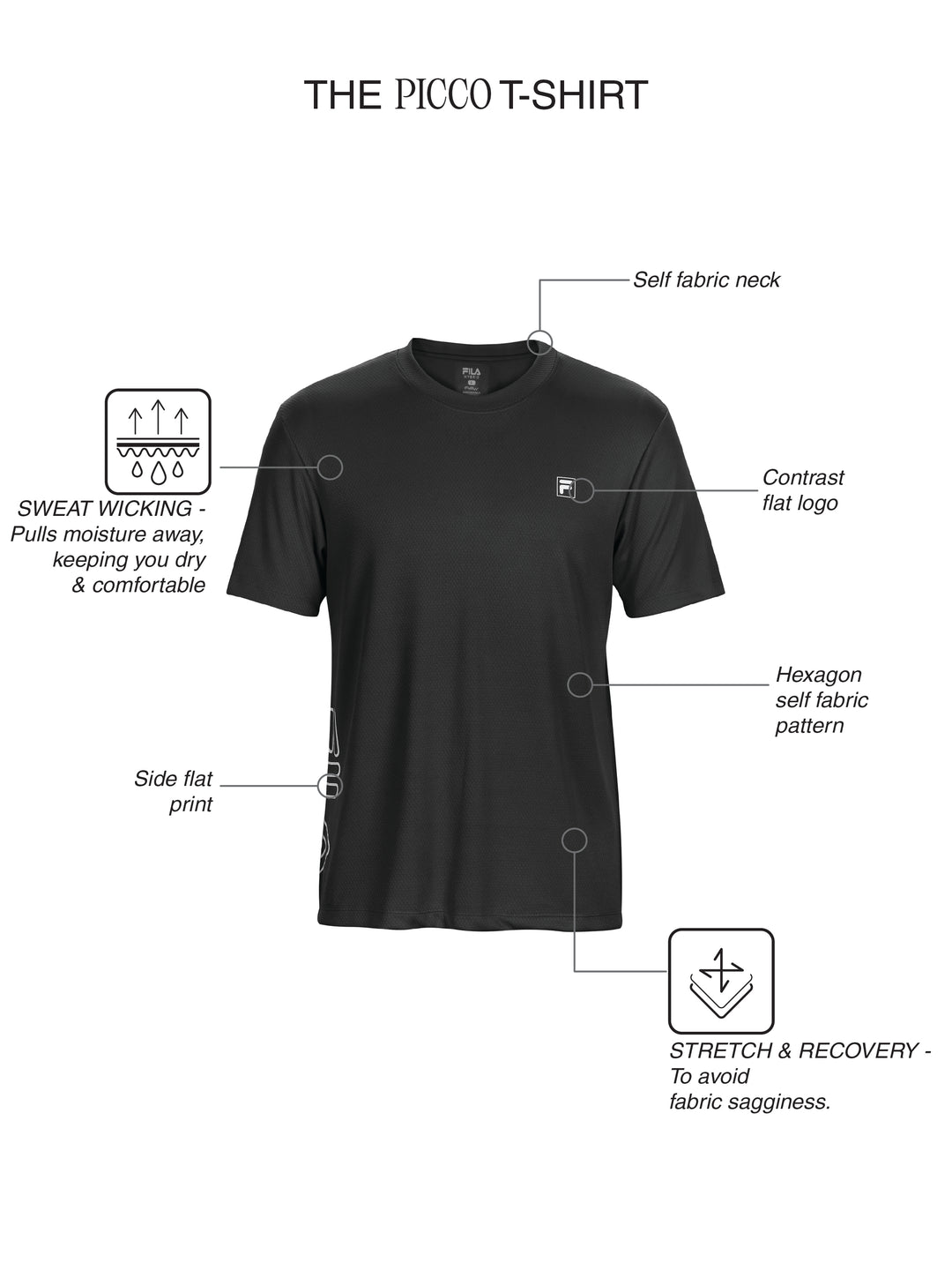 Fila Men Black Picco Tee Knitted Tee Shirt