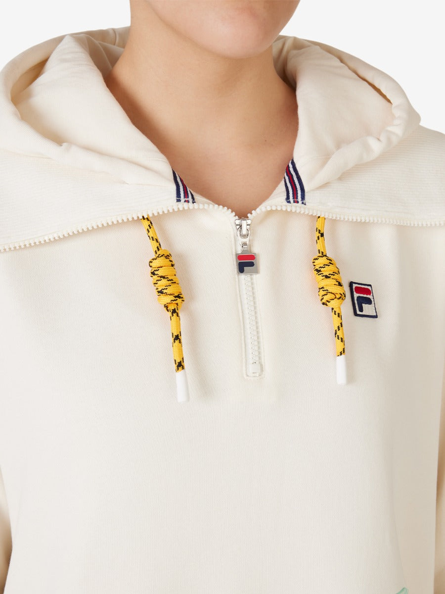 Unisex Half Zip Hoodie With High Neck Detail