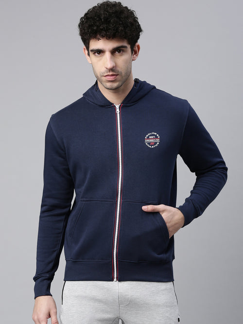 Men's Dark BlueFront Open Hoodie Sweatshirt with Zipper