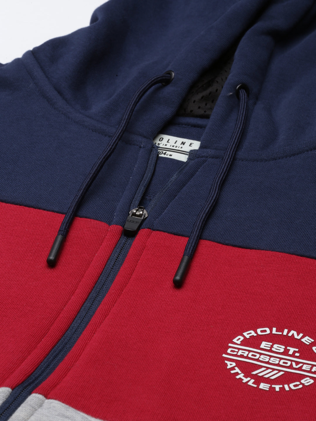 Men's Grey Front Open Hoodie Sweatshirt with Cut and Sew and Branding Detail