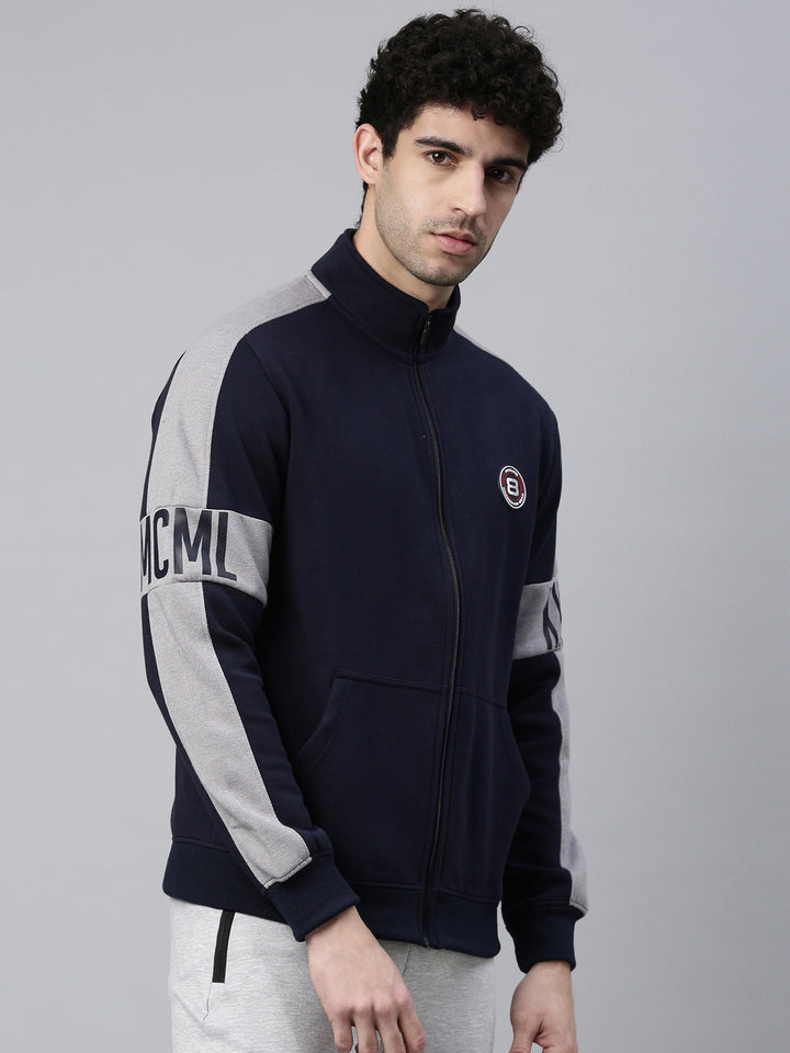 Men's Street Navy Front Open Sweatshirt