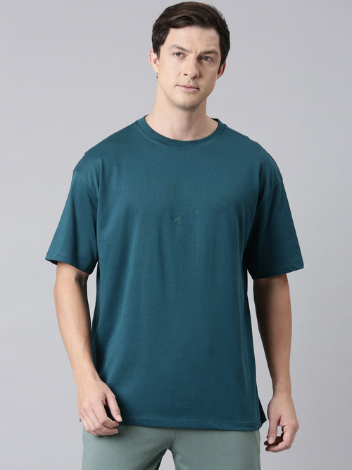 Fila Men Green Round Neck T-Shirts Over Sized Tee
