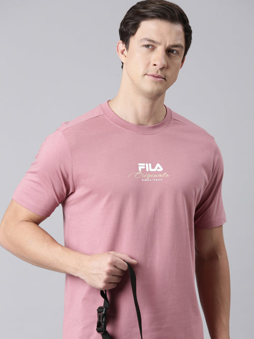 Fila Men Pink Round Neck T-Shirts Regular Fit