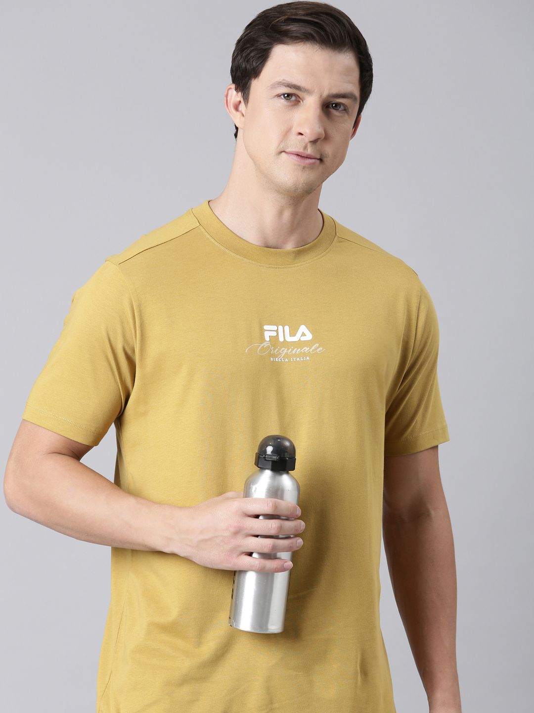 Mustard yellow fila crop top on sale